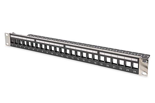 Painel keystone DIGITUS DN-91411-LF em Preto Digitus - Painéis de conexão - rack, 1u, abs, temperatura ambiente