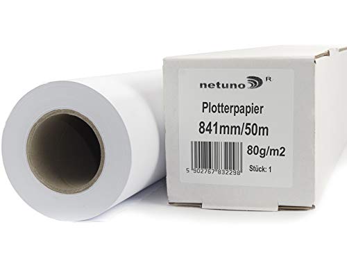 Rollo de Papel Impressora NETUNO 1 x Rolo de papel branco para plotter 841 mm x 50 m Netuno - Papel de impressora e copiadora - 841 mm, 50 m, branco, plotter