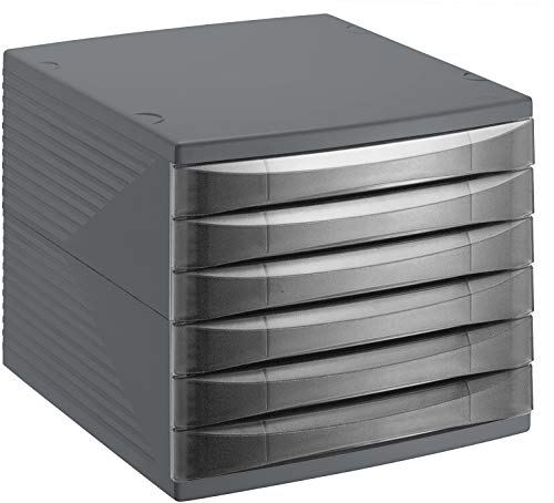 Arquivador ROTHOLIT 11081 (36,5 x 28 x 25 cm) Rotho - Organizadores de mesa - 36,5 x 28 x 25 cm, antracite, plástico, 6 gavetas