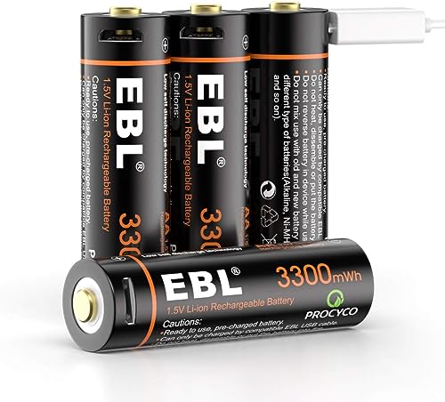 Pilhas Recarregáveis EBL 1000000061 | Preto EBL - Baterias de uso geral - recarregável, litio, aa, 2000 mAh