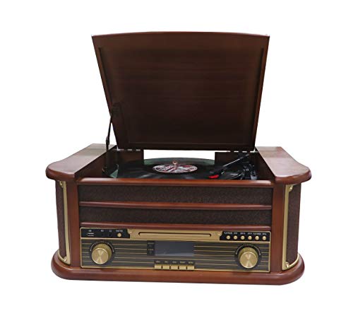Gira-Discos DENVER ELECTRONICS MRD-51 (Madeira) Denver - Gira-discos e leitores de vinil - madeira, 33-45-78 rpm, sintonizador digital, leitor cd, entrada USB