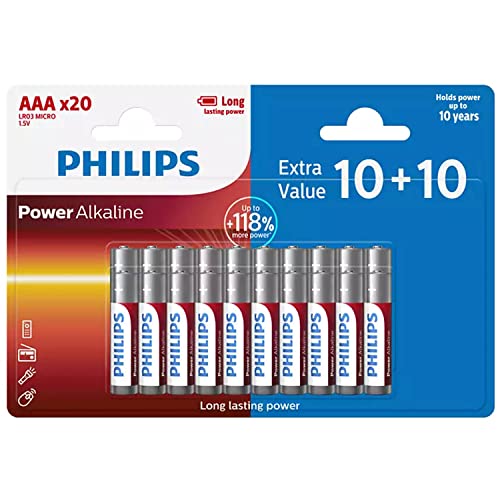 Pilha de Carga Íonica PHILIPS 20 Unidades Philips - Baterias de uso geral - AAA, 1.5 V, 20 unidades