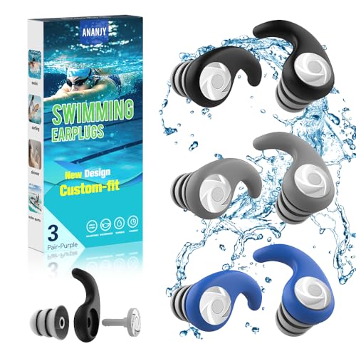 Tampões para Oídos 3 Pares Silicone Suave Reutilizáveis para Natação ANANJY - Tampões de ouvido - silicone, suave, reutilizáveis, natação