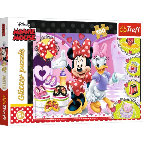 Puzzle 2D JUMBO Minnie Mouse and Daisy Glitter (Idade Mínima Recomendada: 4 anos - 100 peças) Trefl - Quebra-cabeças - puzzle, jumbo, minnie mouse, daisy glitter, disney, cartão