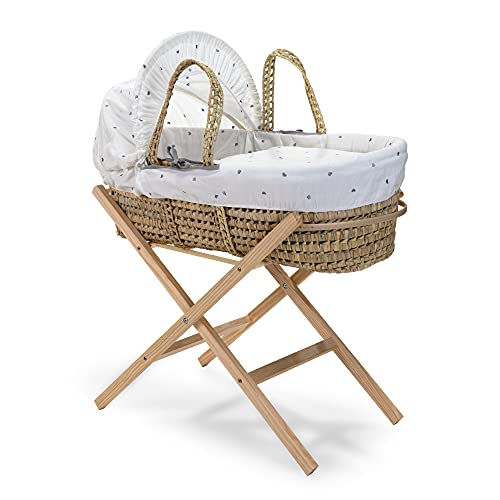 Moses Basket CLAIR DE LUNE (Recondicionado Como Novo) Clair de Lune - Móveis para bebês e crianças pequenas - algodão macio, corações cinzentos, fundos branco marromado