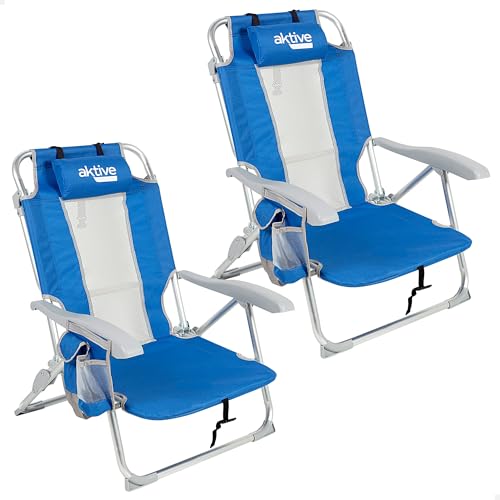 Conjunto de 2 Cadeiras de Praia AKTIVE Azul (49 x 56 x 78 cm) AKTIVE - Móveis de exterior - 2 cadeiras, praia, azul, 49x56x78 cm