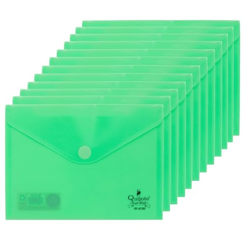 Pasta QUIJOTE Paper World Pack 12 Sobres de Plástico Verde Pastel Quijote Paper World - Envelopes - pack 12, plástico verde, pastel