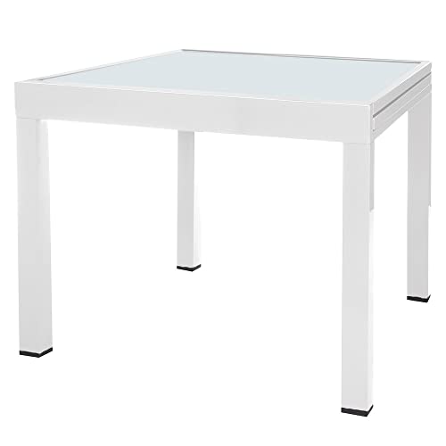 Mesa de Jardim LOLAHOME (Branco - Alumínio e Vidro - 90 x 90 x 74 cm) LOLAhome - Mesas de exterior - alumínio, vidro, 90 x 90 x 74 cm