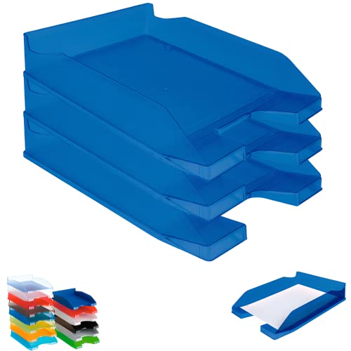 Organizador de Papéis OFFICEPAPER 3 Unidades Azul Officepaper - Utensílios de mesa - 3 unidades, azul, plástico, abertura frontal
