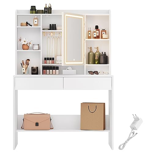 Vasagle Móvel de Maquilhagem Branco com Luz Led VASAGLE - Conjuntos de móveis - branco, luz LED, aglomerado, 40x90x144,7 cm