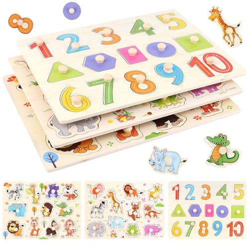 Puzzle Infantil 3 Peças Madeira - Animais MXTIMWAN - Quebra-cabeças de madeira e com pinos - madeira, 3 peças, animais, geométricas