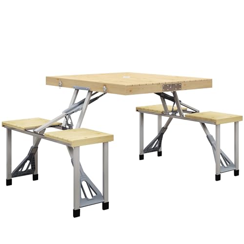 Mesa de Campismo Dobrável Outsunny | 86 x 72.5 x 67 cm - Madeira SPANISH AOSOM - Conjuntos de móveis de exterior - dobrável, 86x72.5x67 cm, madeira