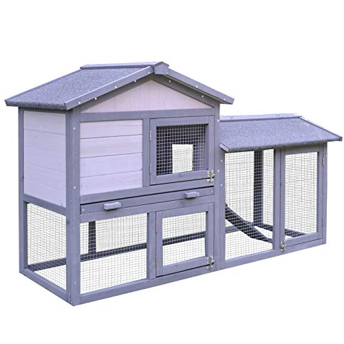 Gaiola para Coelhos PawHut | 147 x 54 x 84 cm - Cinza PawHut - Habitats e gaiolas para pequenos animais - coelhos, 147x54x84cm, cinza