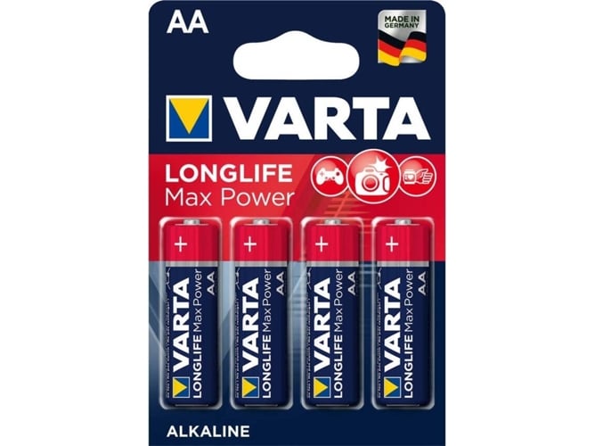 Pilhas Não Recarregáveis VARTA Max Power AA (4 unidades) Varta - Baterias de uso geral - 4 unidades, tecnologia PowerTech, maior capacidade, menor dimensão