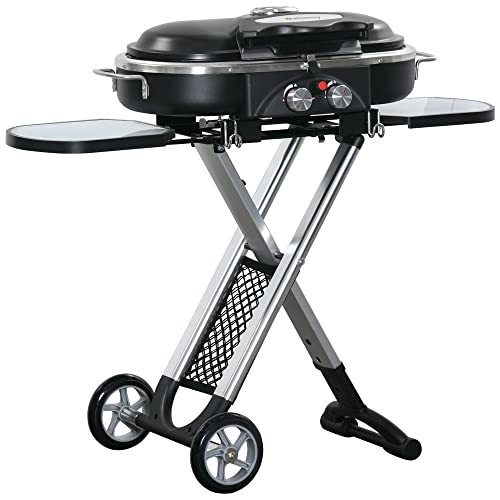 Churrasco a Gás Outsunny | 100 x 41.6 x 82.5 cm - Preto Outsunny - Aquecedores de pratos e travessas - churrasco, gás, preto