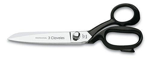 Tesoura de Corte para Tecido e Couro 3 Fitas de Aço Carbono Preto 25Cm 3 Claveles - Ferramentas de corte e relevo para artesanato - tesoura, corte, tecido, couro, aço carbono, preto