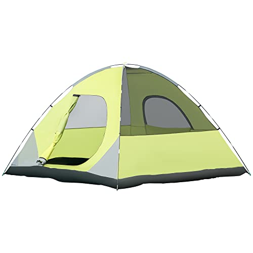 Tenda de Campismo Outsunny | 300x300x185 cm - Amarelo/Cinzento SPANISH AOSOM - Barracas - 300x300x185 cm, amarelo, cinzento, porta, janela
