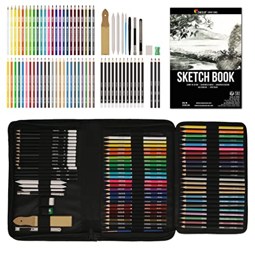 Kit de Desenho ZENACOLOR (24 Lápis de Aquarela) BMS International - Kits de desenho e pintura - 24 lápis de aquarela, 12 lápis de carvão, pincel, caderno