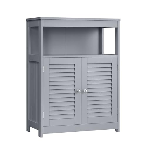 Armário de Casa de Banho VASAGLE Bbc040G02 | Cinzento VASAGLE - Conjuntos de móveis - 2 portas, 3 prateleiras, design moderno, gancho, prateleira ajustável