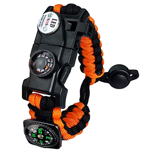 Pulseira de Sobrevivência com Fio Paracord BXooo - Bússolas navegacionais - fio paracord, arranque, sos led, bússola