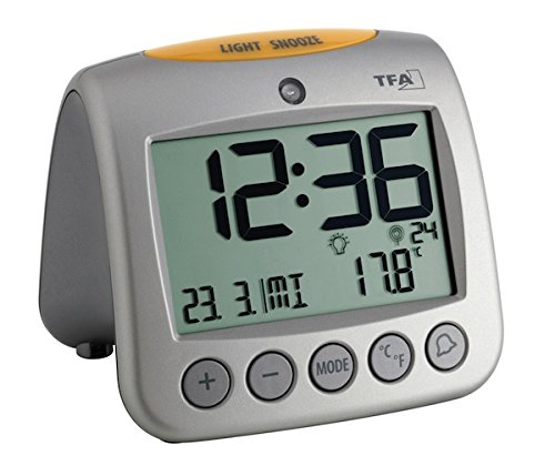 Relógio Despertador TFA-Dostmann 60.2514 | Prateado TFA-Dostmann - Relógios despertadores - relógio despertador, parede, lcd, alarme dupla, snooze, projeção hora