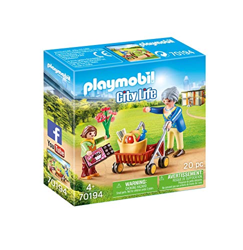 Playmobil City Life 70194 Avó com carrinho PLAYMOBIL - Conjuntos de brinquedos - avó, carrinho, netinha, flores, chocolate