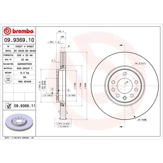 Conjunto de Discos de Travão BREMBO 90936910 BREMBO - Sistema de freios de veículos motorizados - preto, 20 cm