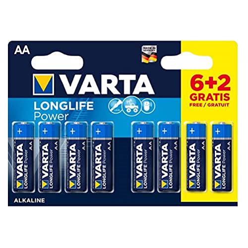 Pilhas VARTA Longlife Power AA Mignon LR06 (6+2 unidades) Varta - Baterias de uso geral - 1.500 mAh, alcalinas, AA Mignon, 6+2 unidades