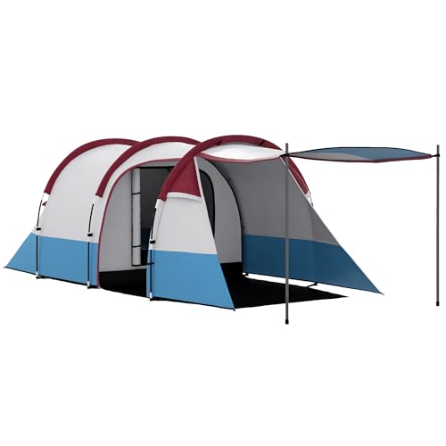 Tenda de Campismo Outsunny | 420 x 200 x 150 cm - Multicor SPANISH AOSOM - Barracas - quadro, fibra de vidro, resistente à água, multicor