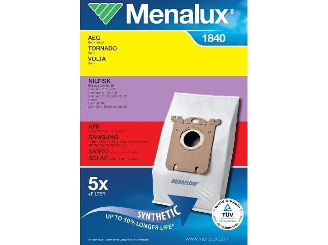 Saco de Aspirador MENALUX 1840 (Compatibilidade: AEG, Dirt Devil, LG, Nilfisk, Privileg e Samsung) Menalux - Acessórios de aspirador - filtro micro, fresh air tech, compatibilidade AEG, compatibilidade Samsung
