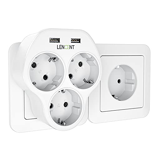 Adaptador Elétrico LADRON Triangular (4000 W) LENCENT Technology Co.,Ltd. - Fios de extensão - 4000 W, 3 tomas CA, 2 portas USB