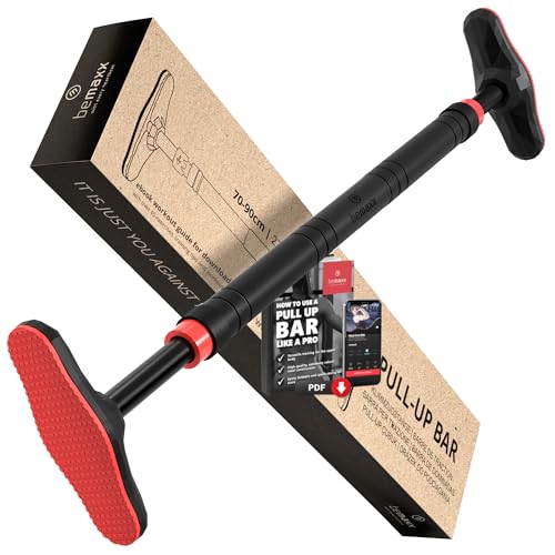 Barra de Dominadas para Porta 1.8M com Guia de Treino BeMaxx - Barras de flexão e barra de pull-up - 1.8m, guia de treino, punhos acolchoados, portas