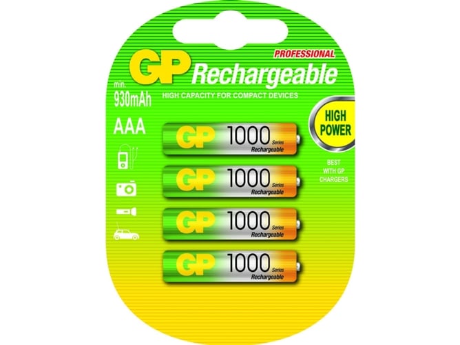 Pilhas Recarregáveis GP BATTERIES 100AAAHCE GP - Baterias de uso geral - recarregável, ni-mh, 1000mAh, AAA