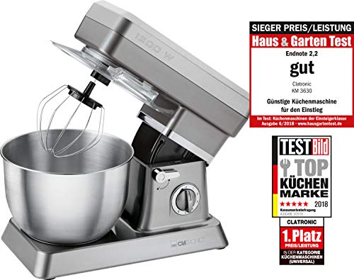 Batedeira Clatronic KM3630 | Cinzento (Preparação de Alimentos a Frio) Clatronic - Batedeiras e liquidificadores - 1200W, 6.3L, planetário, 8 velocidades, proteção contra salpicos