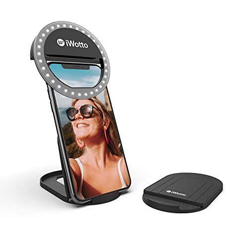 Suporte Led Iwotto Aro Preto (Acessório Informática e Tel.) Wottoline - Acessórios para telemóveis - suporte led, telemóvel, computador portátil, pinça adaptável, 36 leds, carregador usb, stand dobrável, compatível dispositivos