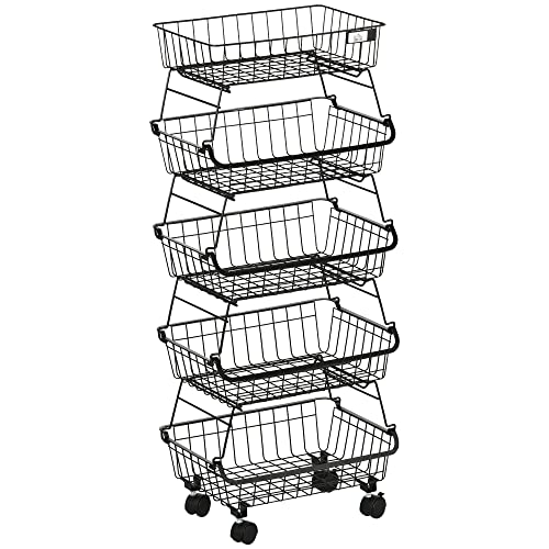 Cesto de Fruta HOMCOM | 40 x 28 x 97 cm - Preto HOMCOM - Cestas - 40x28x97 cm, preto