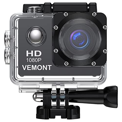 Action Cam VEMONT 1080P HD Impermeável (Preto) VEMONT - Câmaras de vídeo - 1080p, cmos, 12 mp, preto