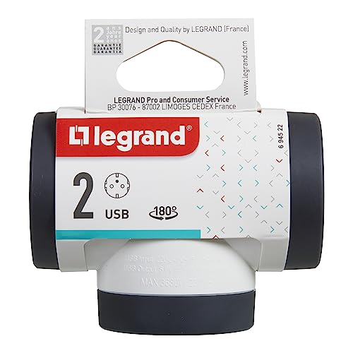 Adaptador elétrico LEGRAND 694522 (Branco) Legrand - Tomadas e soquetes de energia - adaptador elétrico, 3 tomadas, usb tipo a e c, 16A/230V, 3680W