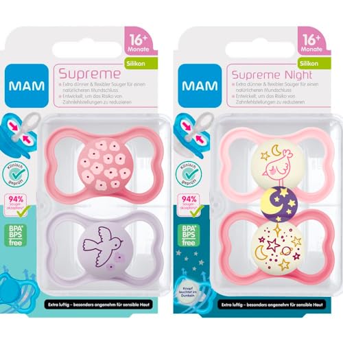 Conjunto de Chucha MAM Supreme (Idade Mínima Recomendada: 6 meses) MAM Baby - Chupetas e mordedores - 6 meses, silicone skinsoft, macias, confortáveis