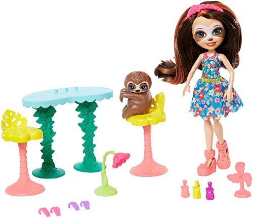Boneca ENCHANTIMALS Spa Day Sela Sloth e Treebody Mattel - Bonecas - 15 cm, mini mesa, duas cadeiras, acessórios