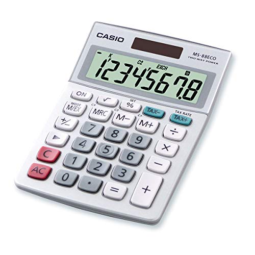 Calculadora de Escritório CASIO MS-88 Eco (12 dígitos) Casio - Calculadoras - 12 dígitos, moeda europeia, conversor de moeda, bateria incluída