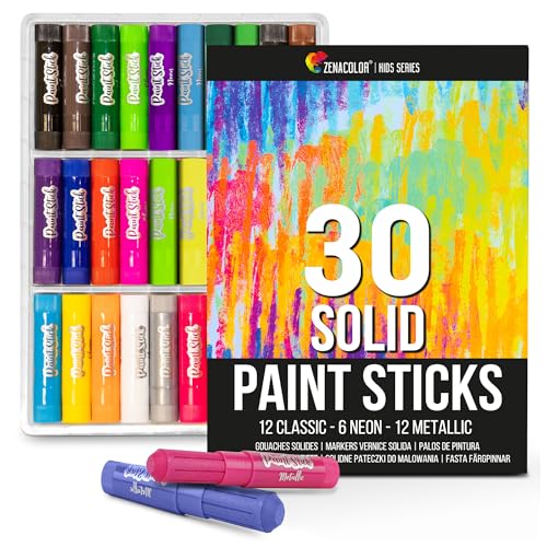 Estojo de 30 Barreiras de Tempera Sólida para Crianças BMS International - Meios de pintura - 30 barras, tempera sólida, cores básicas, cores neon