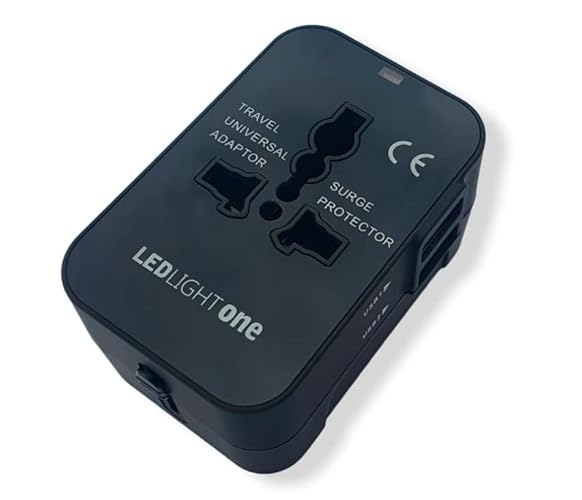 Adaptador de Viagem LED LIGHT ONE JL-001-BK LL1 Leis - Inversores de energia - universal, 3 tomadas, 2 usb, viagem