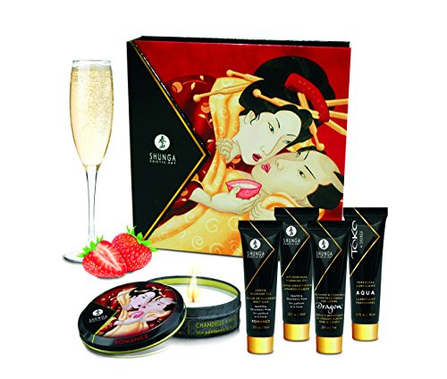 Kit Lubrificante SHUNGA Kit Secret Geisha Morango Champagne (100 ml) Shunga - Cuidados com a pele - lubrificante, 3 recipientes, gel, líquido, spray