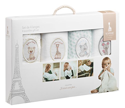 Conjunto de Lençóis Laváveis SOPHIE LA GIRAFE Vulli - Conjuntos de presente para bebê - lençóis laváveis, bordados, sophie la girafe, 4 peças