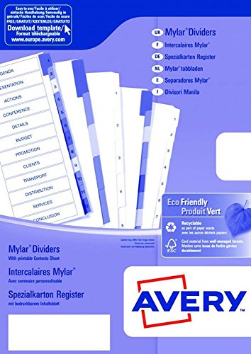 Separador AVERY Paper Dividers (A4 - Branco) Avery - Separadores de índice - a4, branco, alfabético, mylar