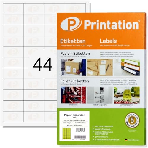 Etiquetas Adesivas PRINTATION 1100 Labels Printation - Papel de impressora e copiadora - etiquetas adesivas, printation 1100 labels, tamanho 48,5 x 25,4 mm, quantidade 1100, folhas a4 25 folhas