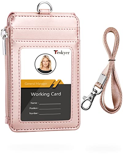 Bolsa de Cartões TESKYER com Cordão (Sintético - Rosa) Teskyer - Porta-crachás e porta-bilhetes - pvc, cordão, fecho éclair, janela transparente