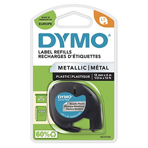 Fita para Etiquetadora DYMO 12mm Metalized Tape DYMO - Fitas de etiquetas e recargas - 12mm, metalizado, preto, plástico