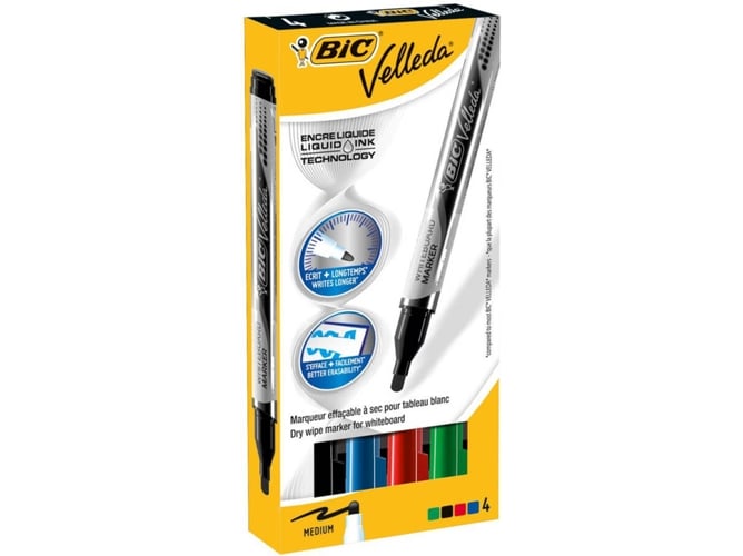 Marcadores BIC Velleda Liquid Ink 4 peças BIC - Marcadores e marcadores de texto - tinta à base de água, lavável, 4 cores